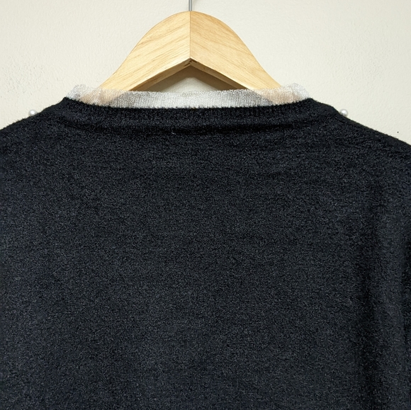 NWOT Talbots Black & White Pearl Long Sleeve Tulle Neck Sweater Size M & L - Picture 7 of 8